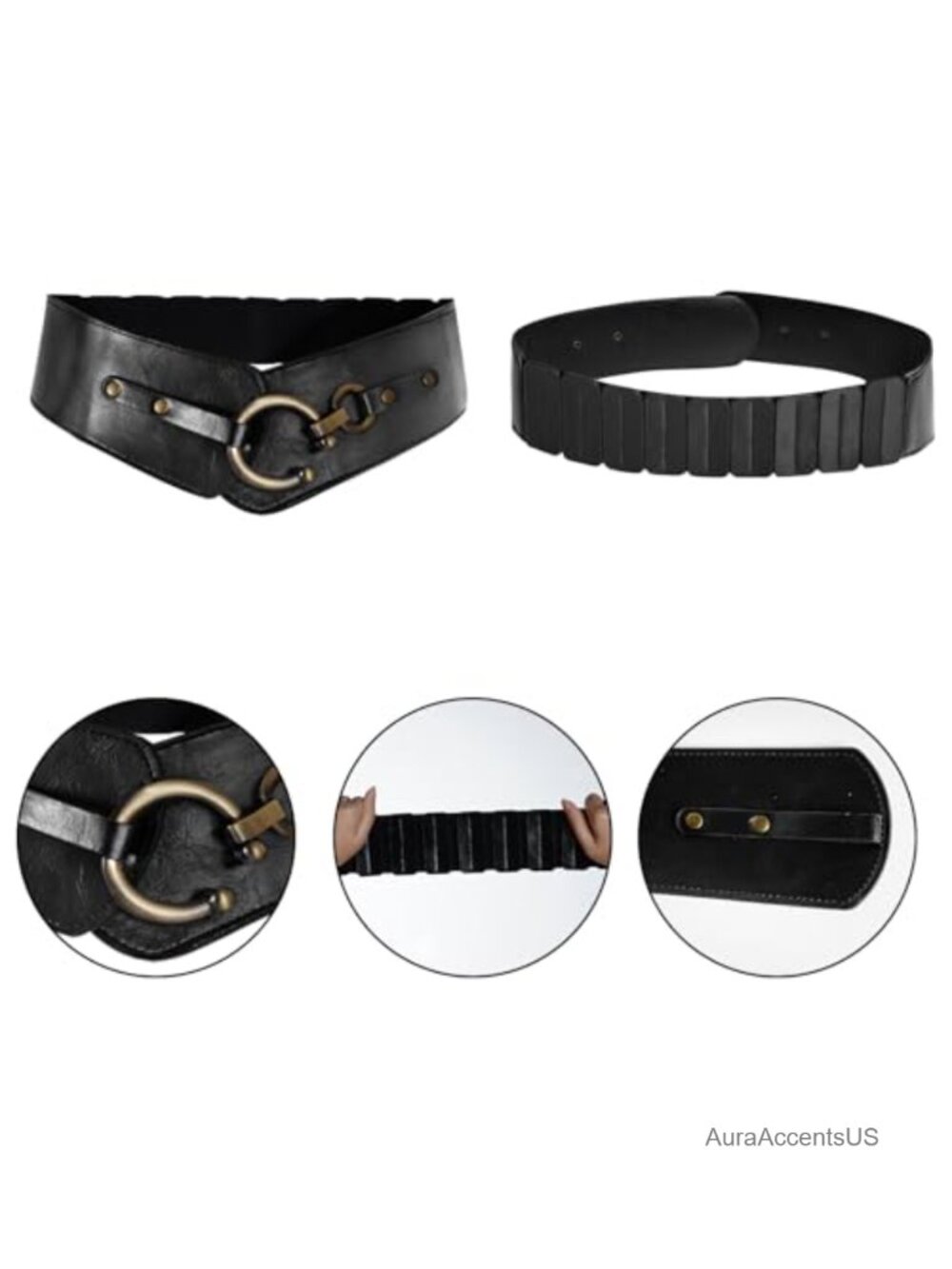 Vintage Wide Elastic Stretch Waist Belt with Interlock Buckle - Picture 3 of 6